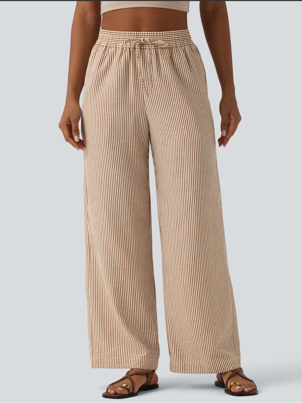New HALARA High-Waisted Drawstring Striped Linen-Feel - Picture 3 of 14
